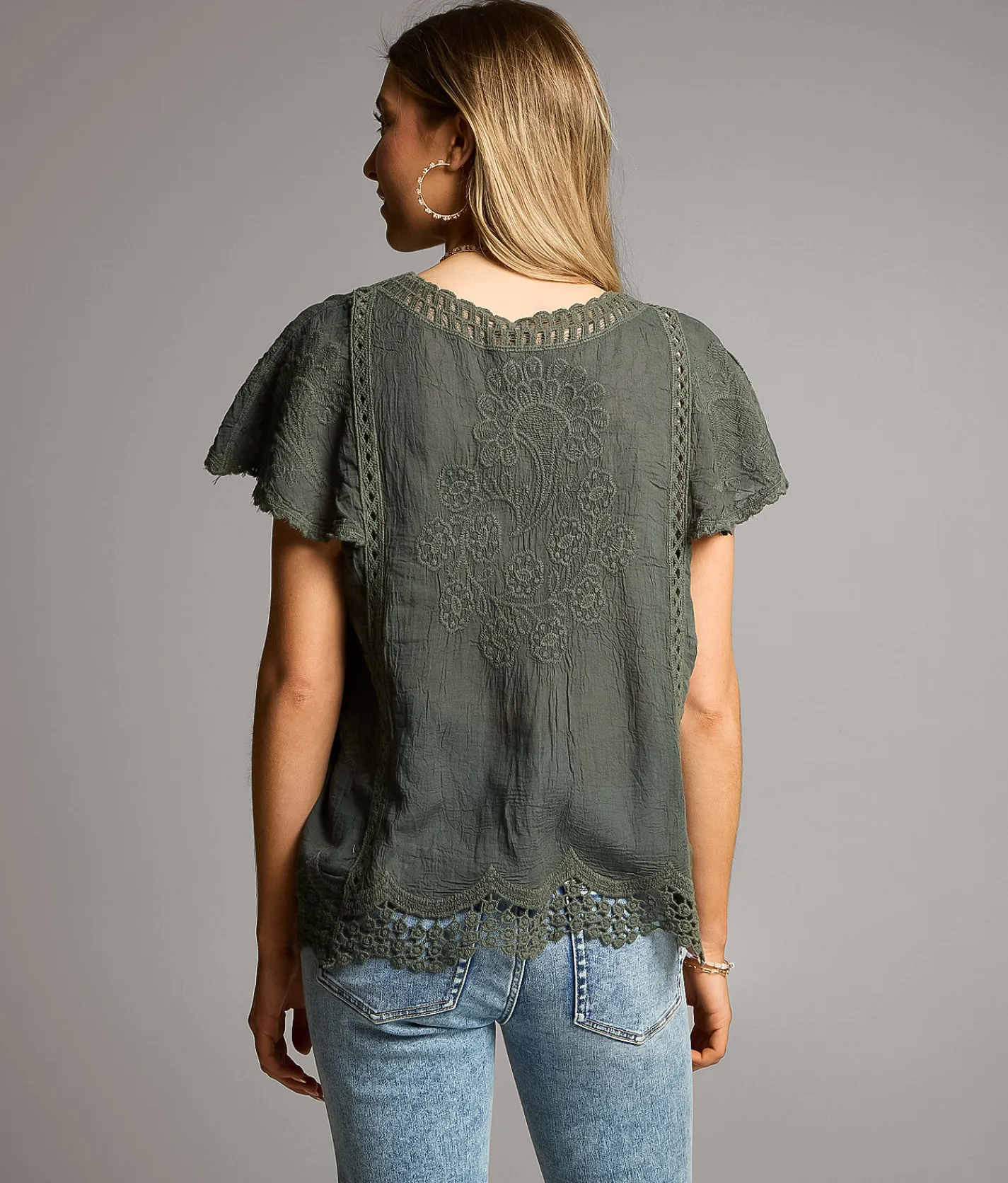 Tops | BKE Embroidered Crochet Top Thyme