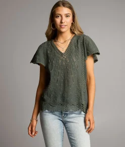 Tops | BKE Embroidered Crochet Top Thyme