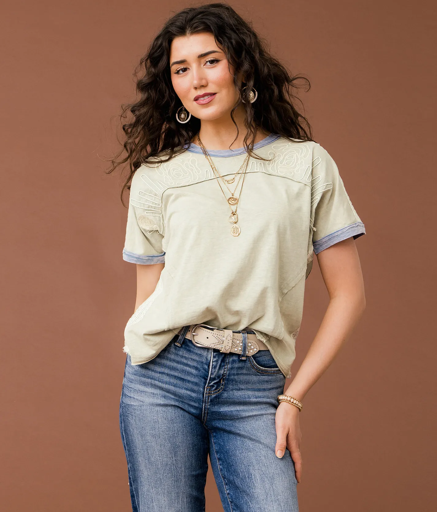 Gimmicks Embroidered Crochet T-Shirt Green Bay Sale