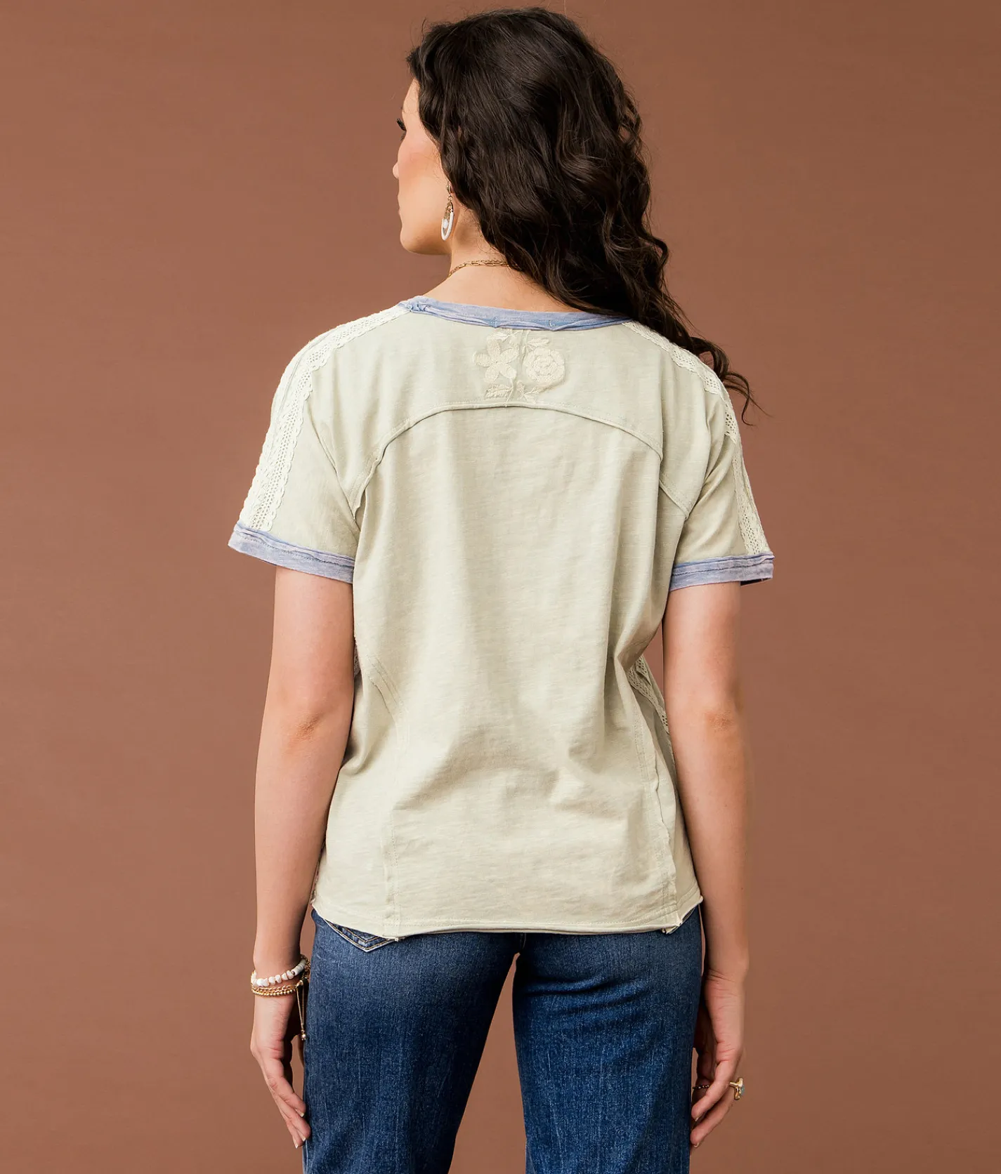 Gimmicks Embroidered Crochet T-Shirt Green Bay Sale