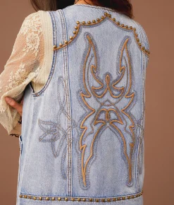 Tops|Coats & Jackets | Sterling & Stitch Embroidered Denim Vest Light Wash
