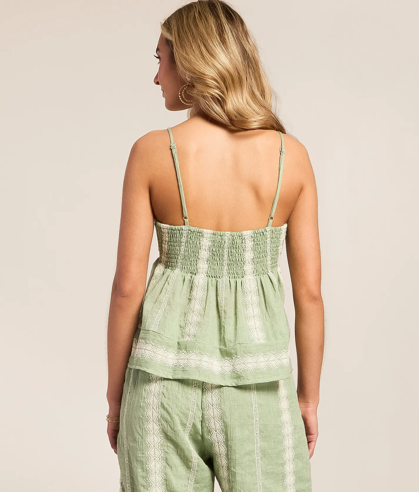 Willow & Root Embroidered Eyelet Peplum Tank Top Seagrass Discount