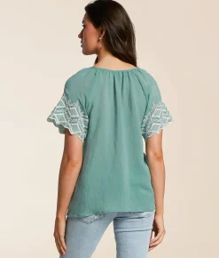 Tops | Daytrip Embroidered Eyelet Top Dusty Aqua