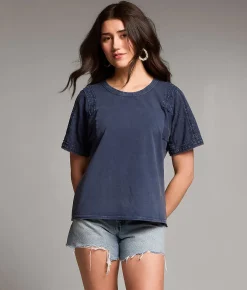 Tops | BKE Embroidered Eyelet Top Navy
