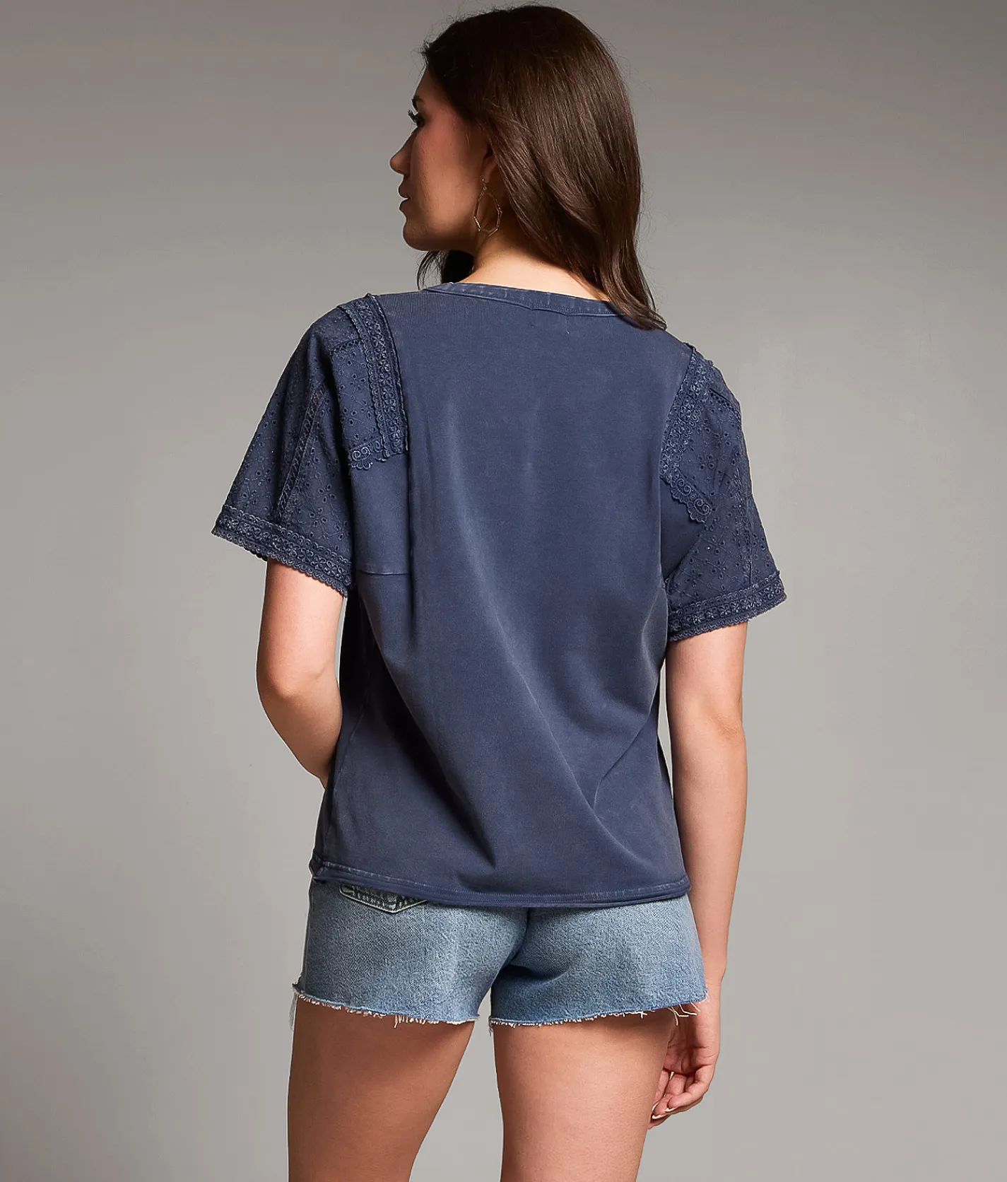 Tops | BKE Embroidered Eyelet Top Navy