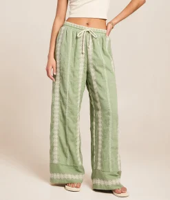 Bottoms | Willow & Root Embroidered Eyelet Wide Leg Beach Pant Seagrass