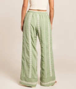 Bottoms | Willow & Root Embroidered Eyelet Wide Leg Beach Pant Seagrass