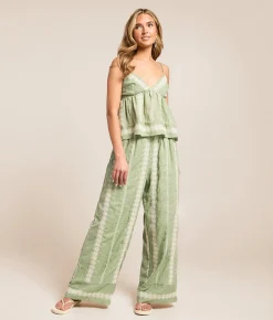 Bottoms | Willow & Root Embroidered Eyelet Wide Leg Beach Pant Seagrass