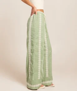 Bottoms | Willow & Root Embroidered Eyelet Wide Leg Beach Pant Seagrass
