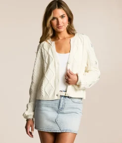 Willow & Root Embroidered Floral Cardigan Sweater Cream Clearance
