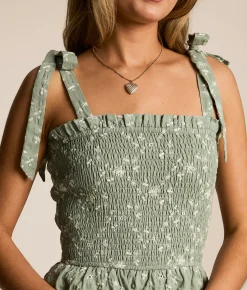 Dresses | Willow & Root Embroidered Floral Tiered Midi Dress Sage White