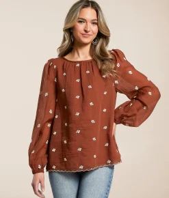Tops | Daytrip Embroidered Floral Top Sequoia Cream
