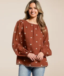 Tops | Daytrip Embroidered Floral Top Sequoia Cream