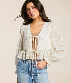 Willow & Root Embroidered Floral Top Cream Multi New