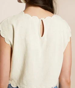 Blu Pepper Embroidered Linen Tank Top Natural Discount