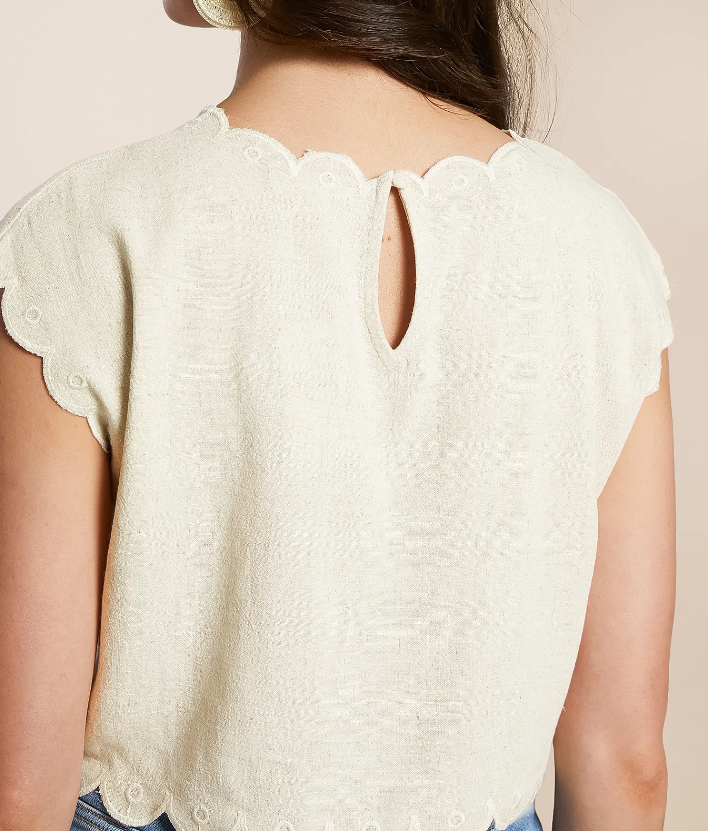 Blu Pepper Embroidered Linen Tank Top Natural Discount
