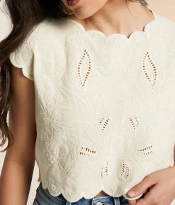 Blu Pepper Embroidered Linen Tank Top Natural Discount