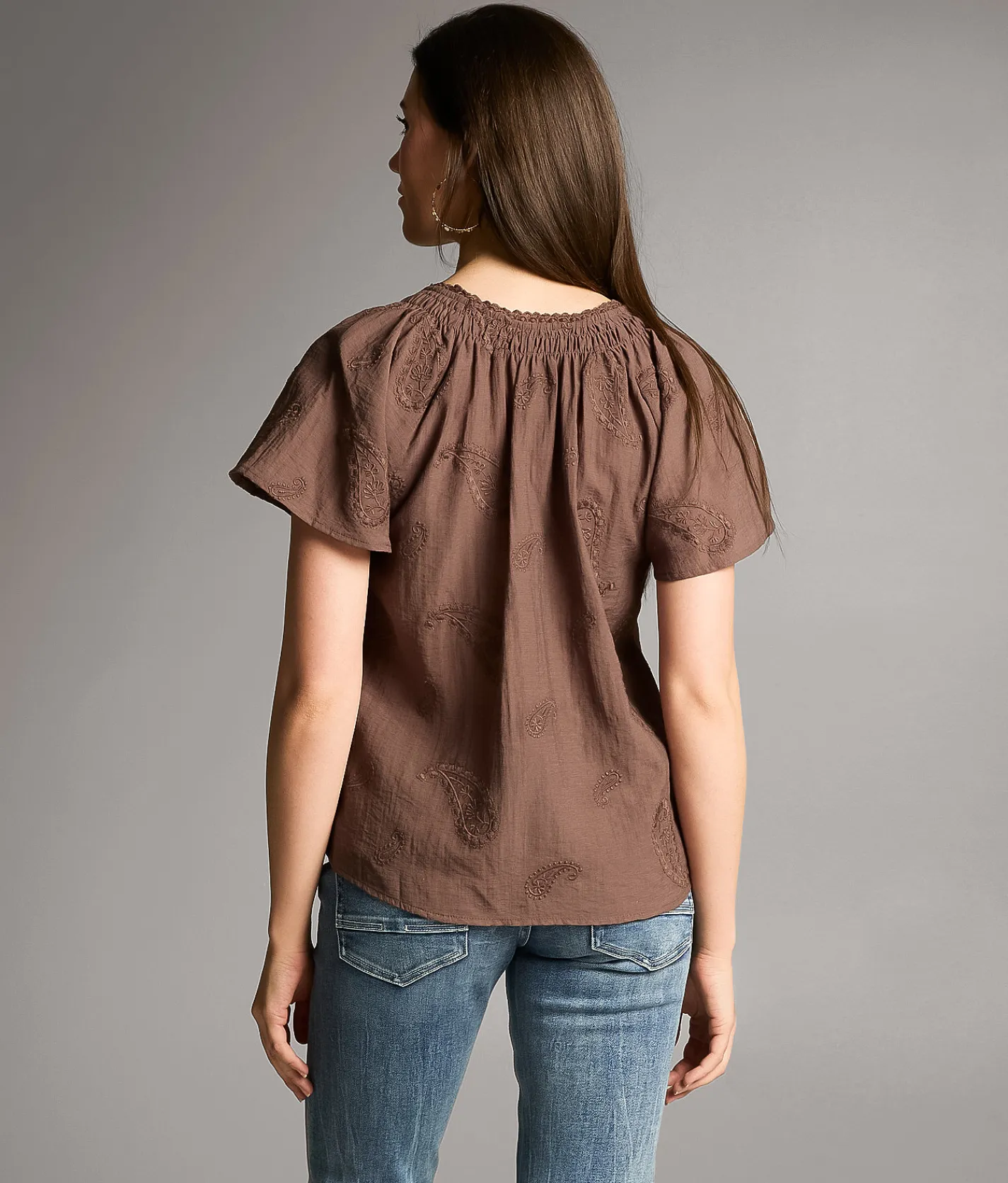 Tops | BKE Embroidered Paisley Top Peppercorn