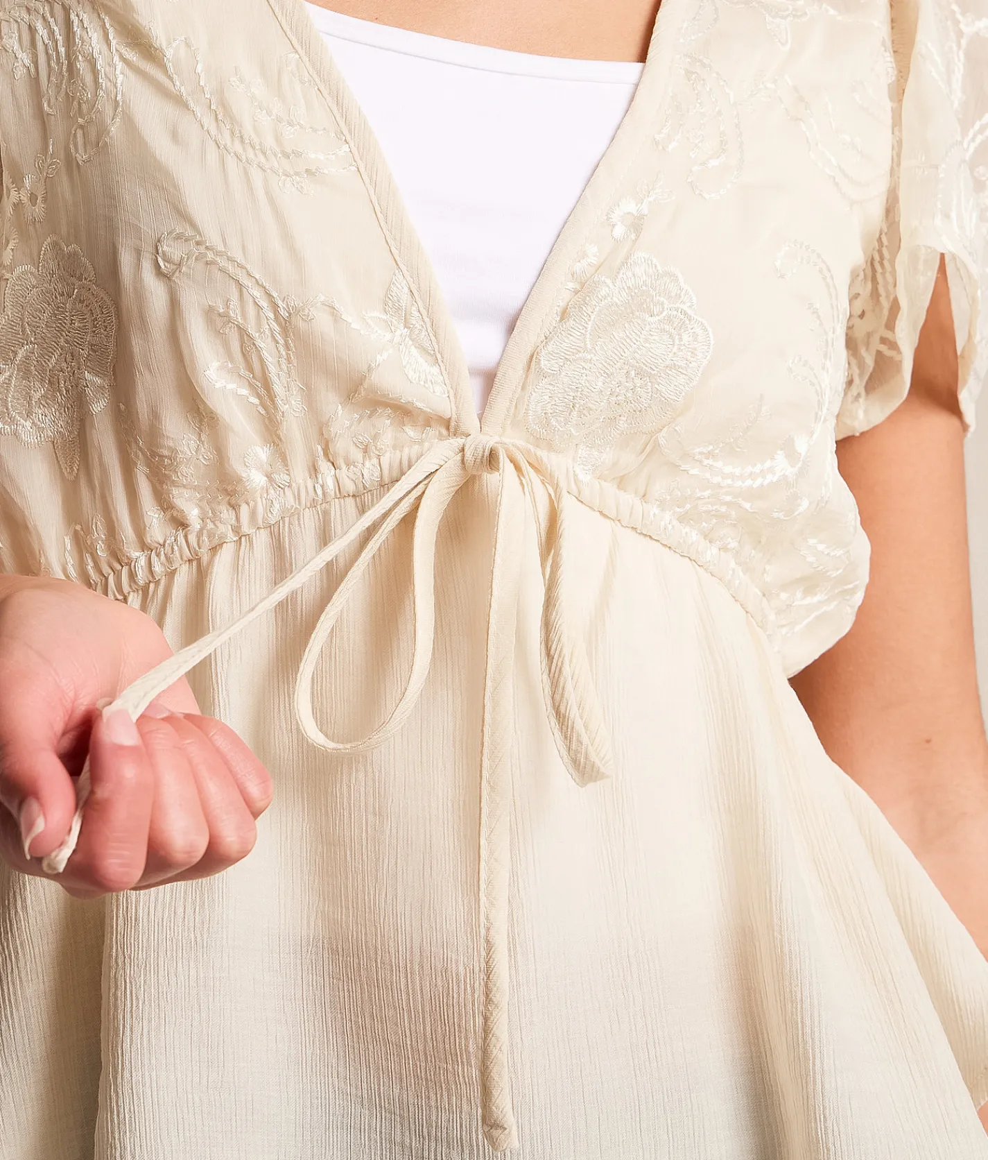 Tops | Daytrip Embroidered Peplum Top Cream