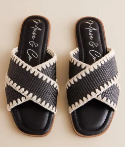 Muse & Co. Embroidered Raffia Sandal Black Hot