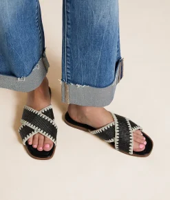 Muse & Co. Embroidered Raffia Sandal Black Hot