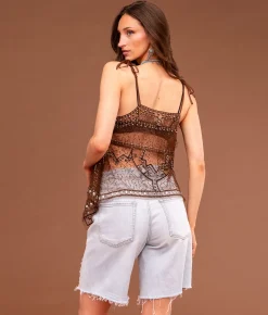 Sterling & Stitch Embroidered Sequin Mesh Tank Top Mustang Sale