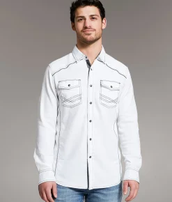 Tops | BKE Embroidered Standard Stretch Shirt White