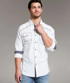 Tops | BKE Embroidered Standard Stretch Shirt White