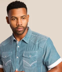 Tops | Buckle Black Embroidered Standard Stretch Shirt Teal