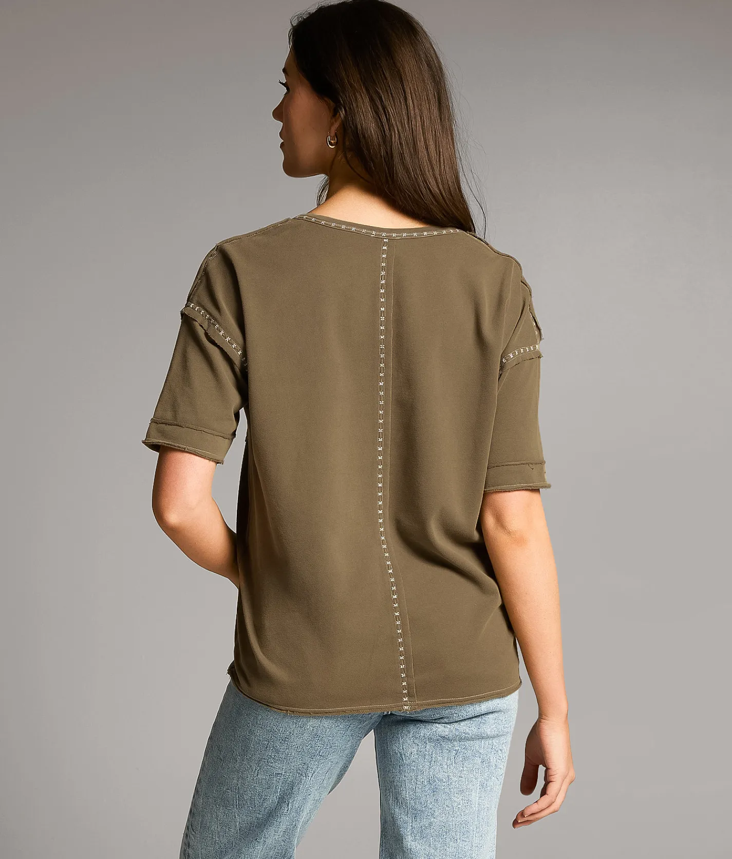 BKE Embroidered Stitch Henley Green Outlet