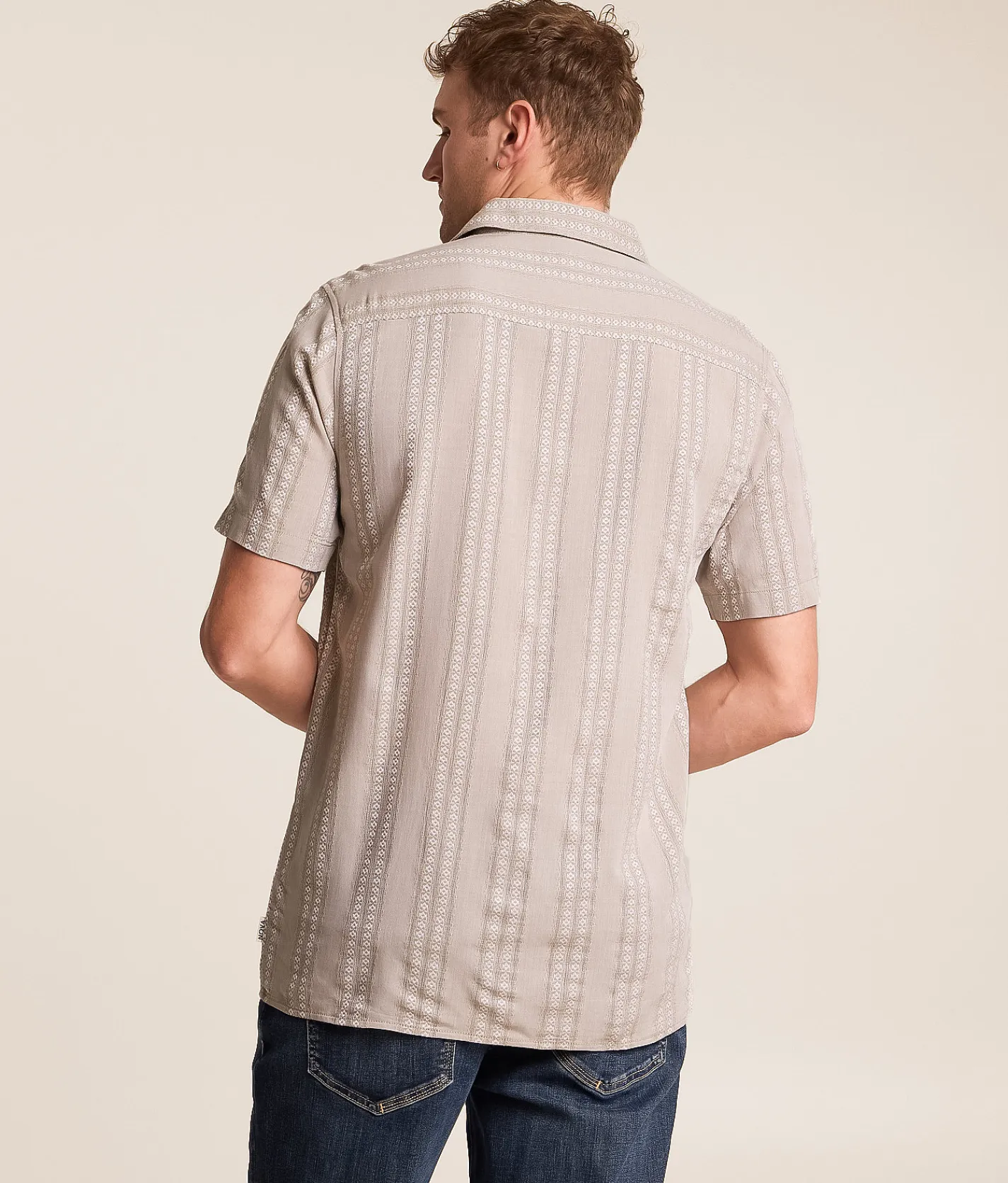 Tops | Nova Industries Embroidered Stripe Shirt Tan Beige