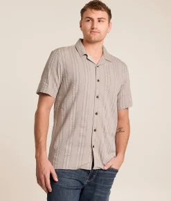 Tops | Nova Industries Embroidered Stripe Shirt Tan Beige