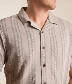 Tops | Nova Industries Embroidered Stripe Shirt Tan Beige