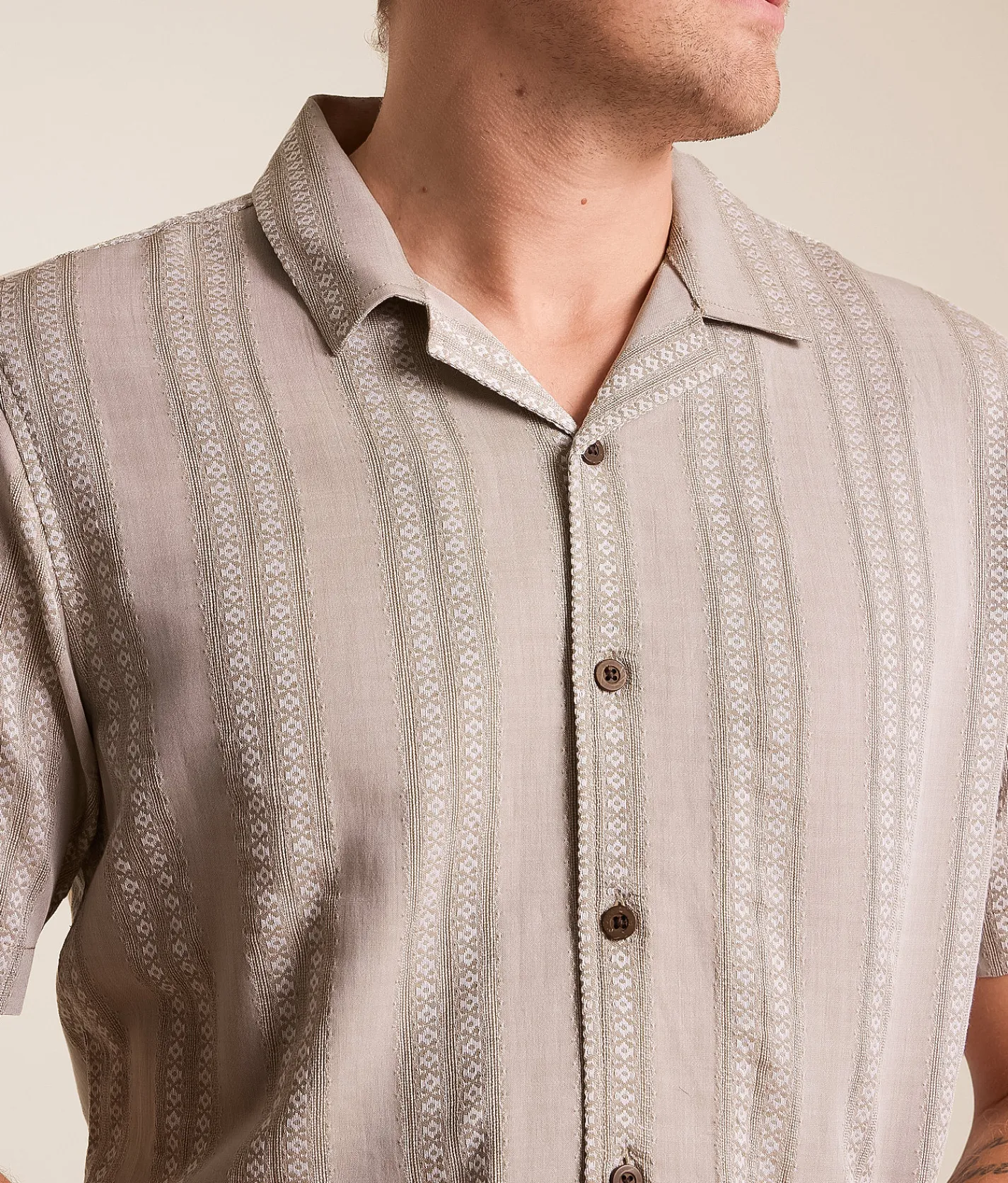 Tops | Nova Industries Embroidered Stripe Shirt Tan Beige