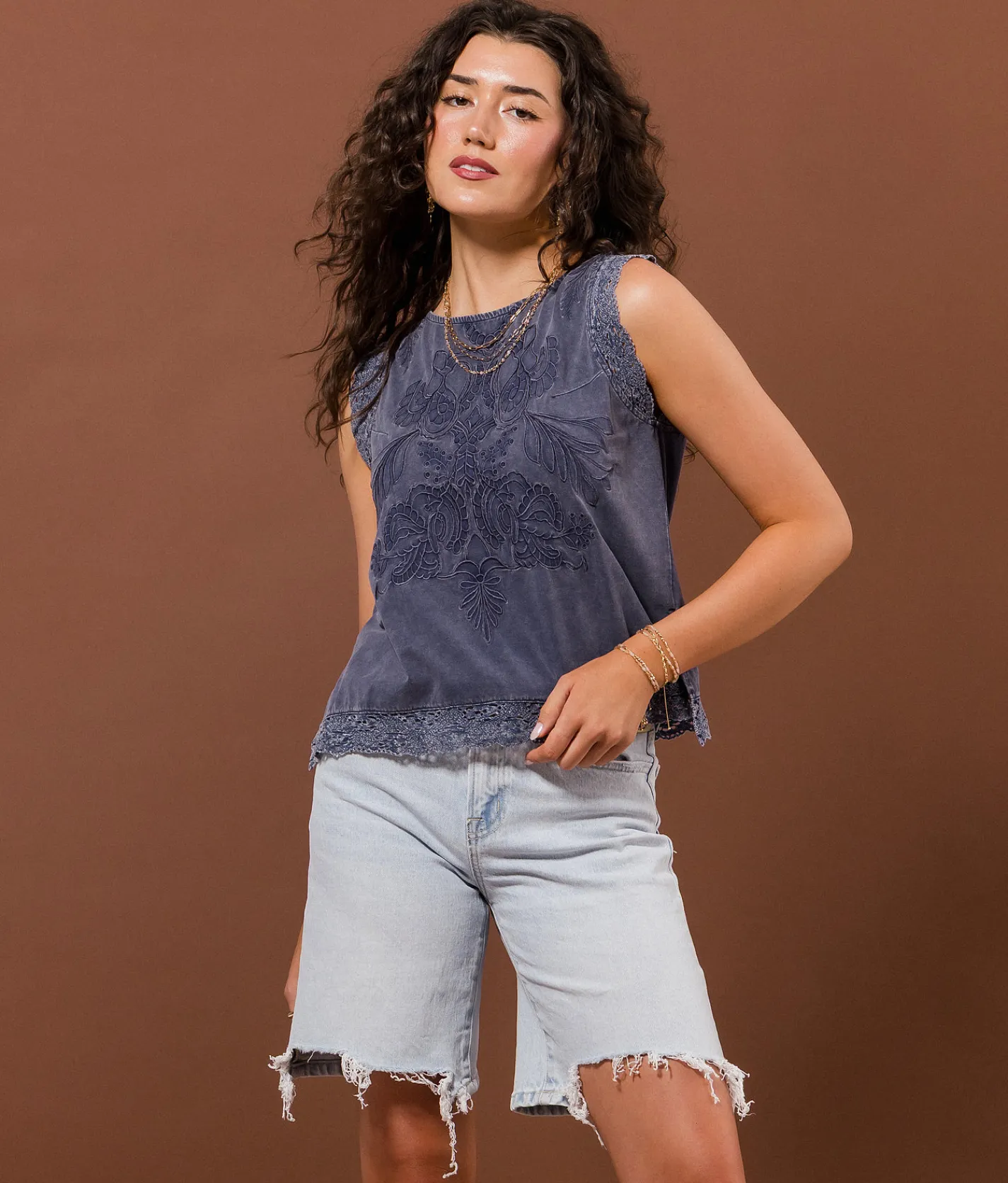 Tops | Gimmicks Embroidered Tank Top Washed Blue