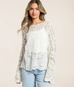 Tops | Daytrip Embroidered Top Cream