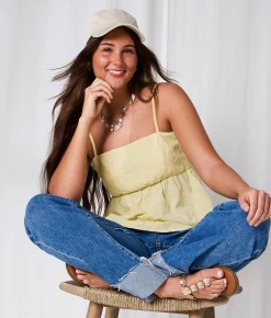 Tops | 33 Coastal Embroidered Two-Way Peplum Tank Top Yellow