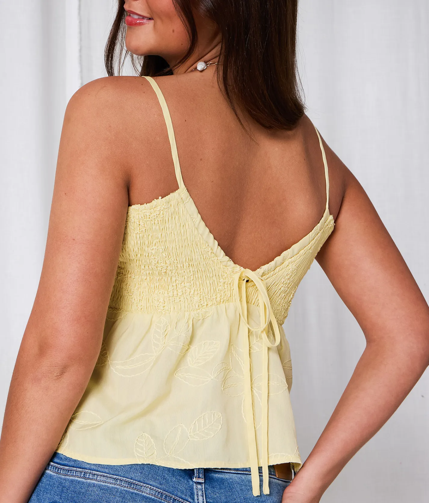 Tops | 33 Coastal Embroidered Two-Way Peplum Tank Top Yellow