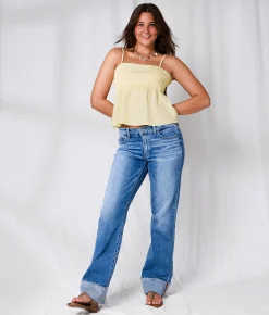 Tops | 33 Coastal Embroidered Two-Way Peplum Tank Top Yellow