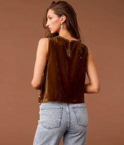 Sterling & Stitch Embroidered Velvet Tank Top Brown Sale