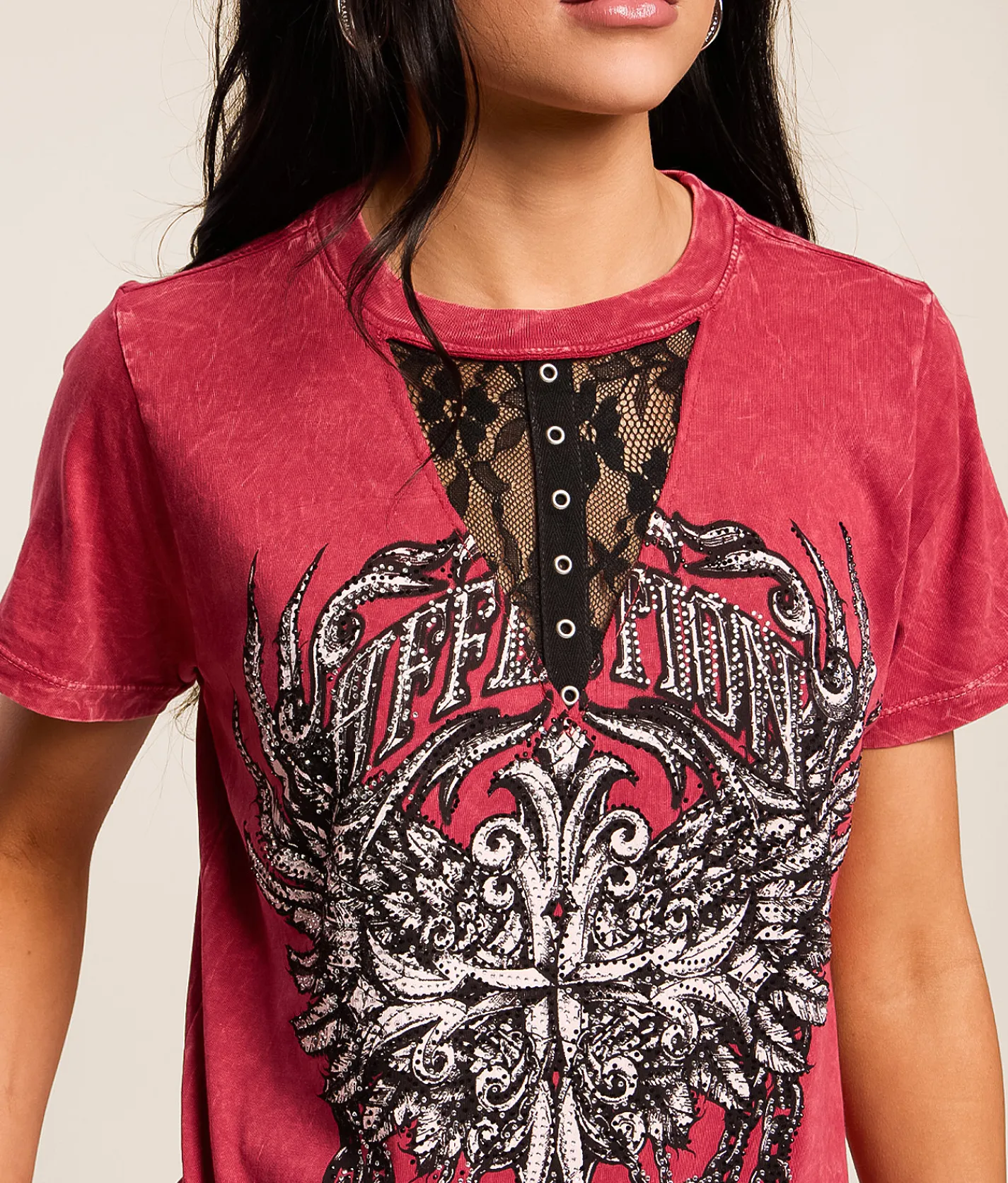 Tops | Affliction Empower T-Shirt Dirty Red Lava Wash