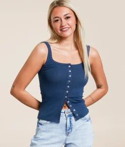 Free People End Game Pointelle Tank Top Indigo Clearance