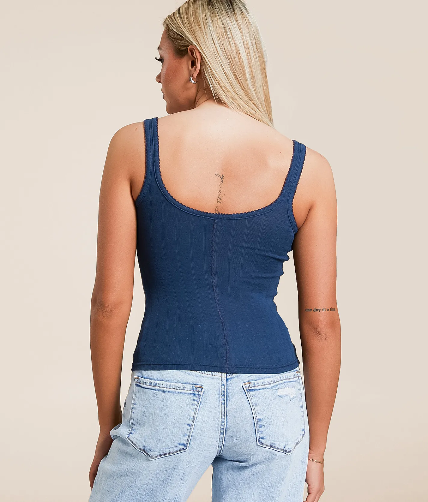 Free People End Game Pointelle Tank Top Indigo Clearance