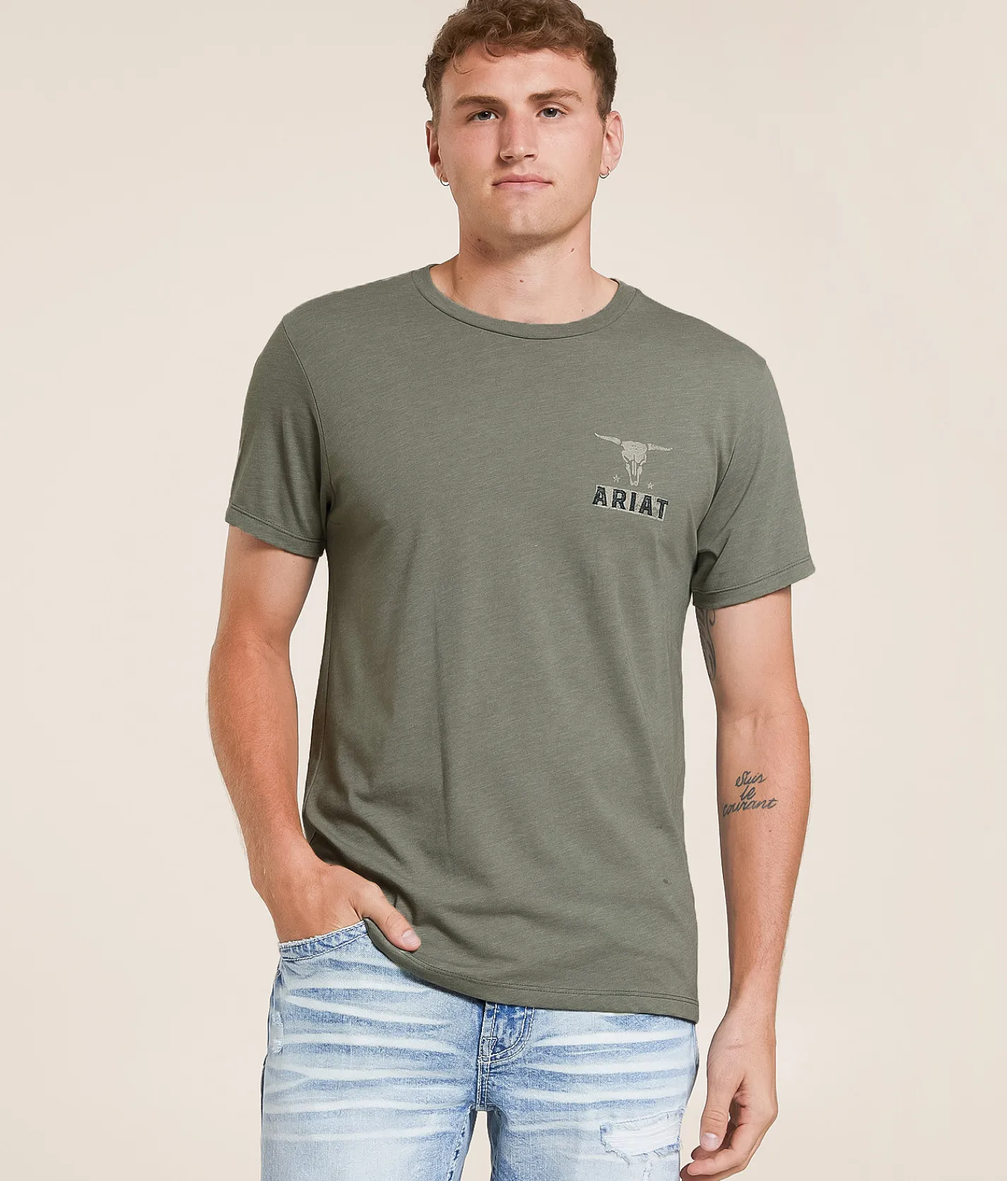 Tops | Ariat Established Patriot Stamper T-Shirt Olive Heather
