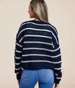 Z Supply Estero Striped Sweater Eclipse Hot