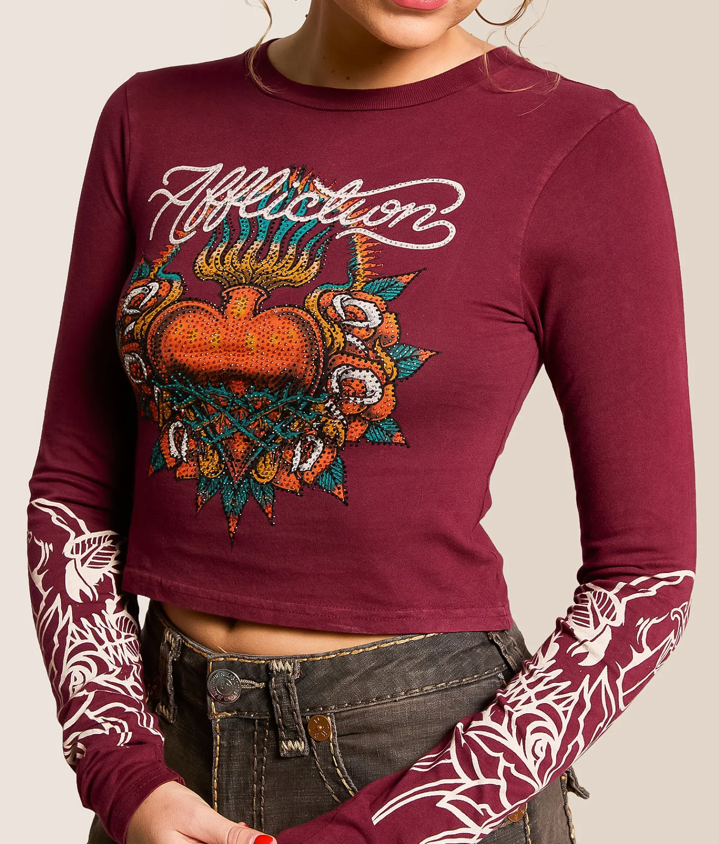 Tops | Affliction Eternal Oil Cropped T-Shirt Andora Lava Wash