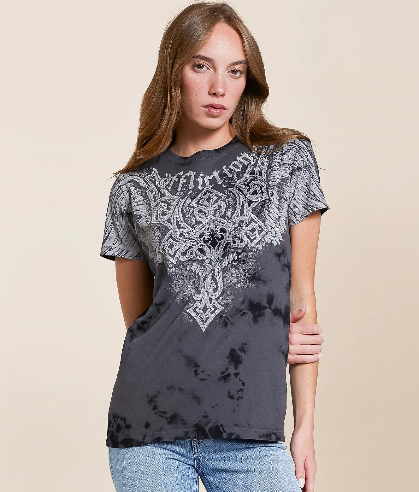 Tops | Affliction Eternal Throne T-Shirt Charcoal Blk Crystl Wash