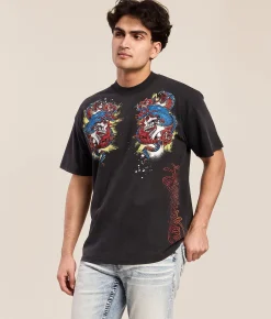 Tops|Graphic T-Shirts | Affliction Eternal Wager T-Shirt Vintage Black Pigment Dye