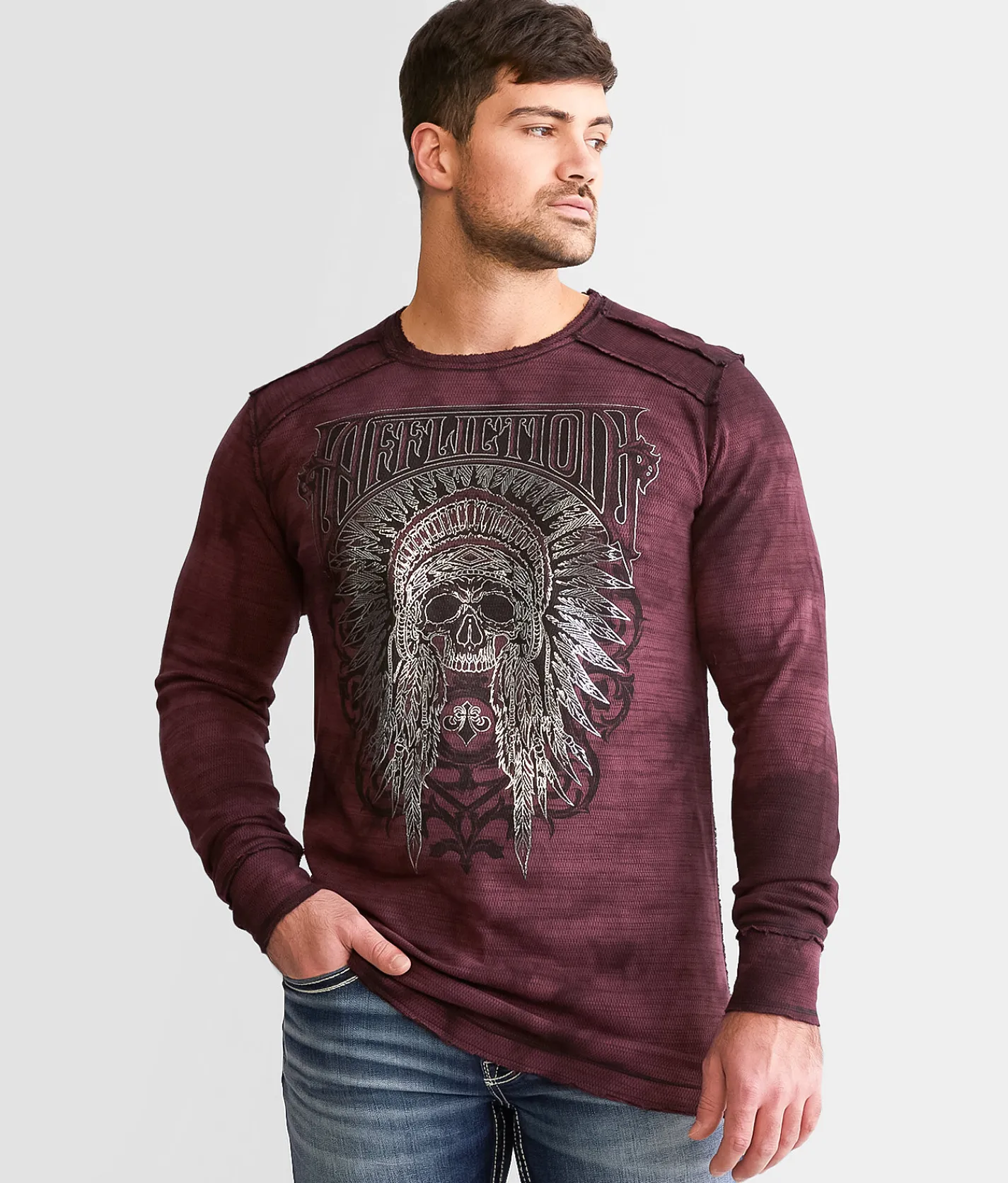 Affliction Ethereal Mist Reversible Thermal Raisin Crystal Wash Black Discount