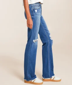 VERVET by Flying Monkey Evie Mid-Rise Classic Straight Jean Blue Stream Sale
